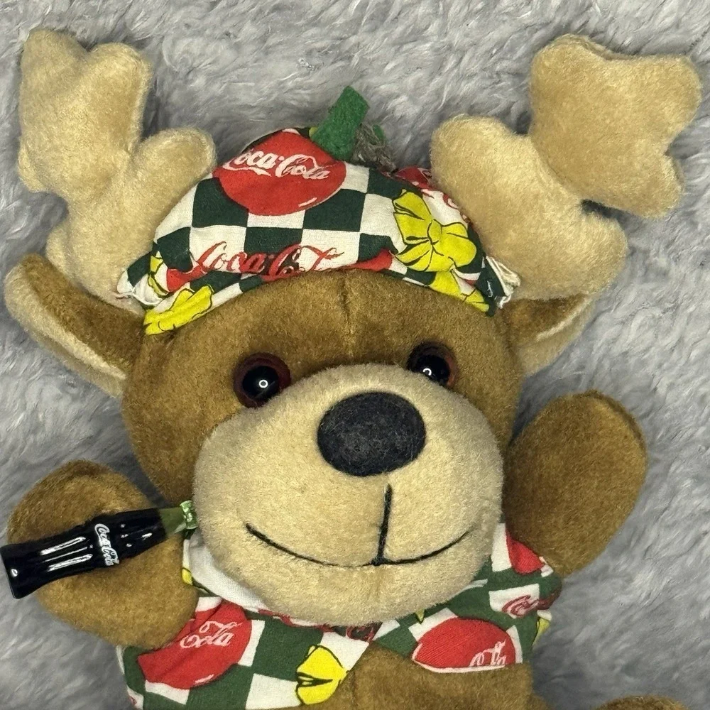 Coca-Cola Plush Reindeer Stuffed Animal Holiday Moose Scarf Hat Bottle 6